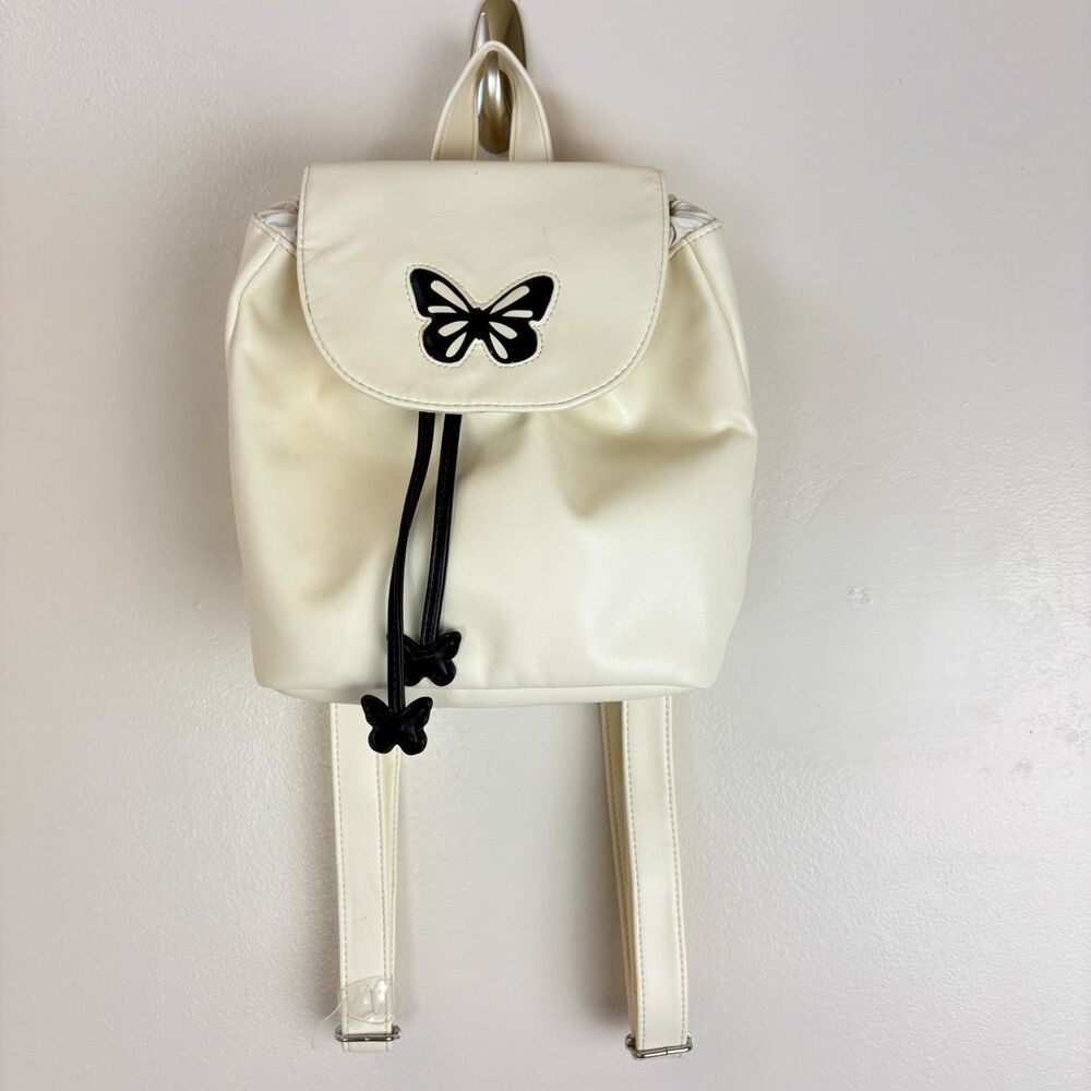 Art Class Cream Mini Backpack with Butterfly Patch Drawstring